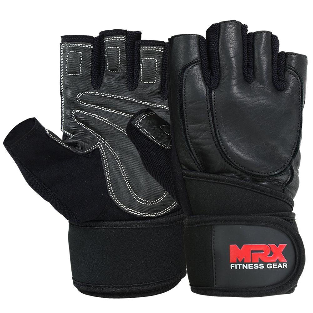 MRX Weight Lifting Gloves Long Wrist Straps Gym Training Leather Black All Sizes MRX Products