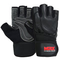 MRX Weight Lifting Gloves Long Wrist Straps Gym Training Leather Black All Sizes MRX Products