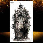 New Black Wolf Forest Sticker Tattoos Temporary Tree Fierce Animal Body Tattoo Luxury Design Custom Tatoos For Mens