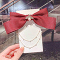 New Bow Pearls Chain Barrettes Hairpins For Women Rhinestone Spring Hair Clips Ribbon Headband Ponytail Headdress Wedding Hair Accessories for Brides and Bridesmaids Stevvex