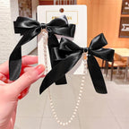 New Bow Pearls Chain Barrettes Hairpins For Women Rhinestone Spring Hair Clips Ribbon Headband Ponytail Headdress Wedding Hair Accessories for Brides and Bridesmaids Stevvex