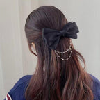 New Bow Pearls Chain Barrettes Hairpins For Women Rhinestone Spring Hair Clips Ribbon Headband Ponytail Headdress Wedding Hair Accessories for Brides and Bridesmaids Stevvex