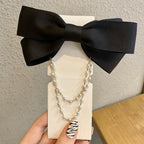 New Bow Pearls Chain Barrettes Hairpins For Women Rhinestone Spring Hair Clips Ribbon Headband Ponytail Headdress Wedding Hair Accessories for Brides and Bridesmaids Stevvex