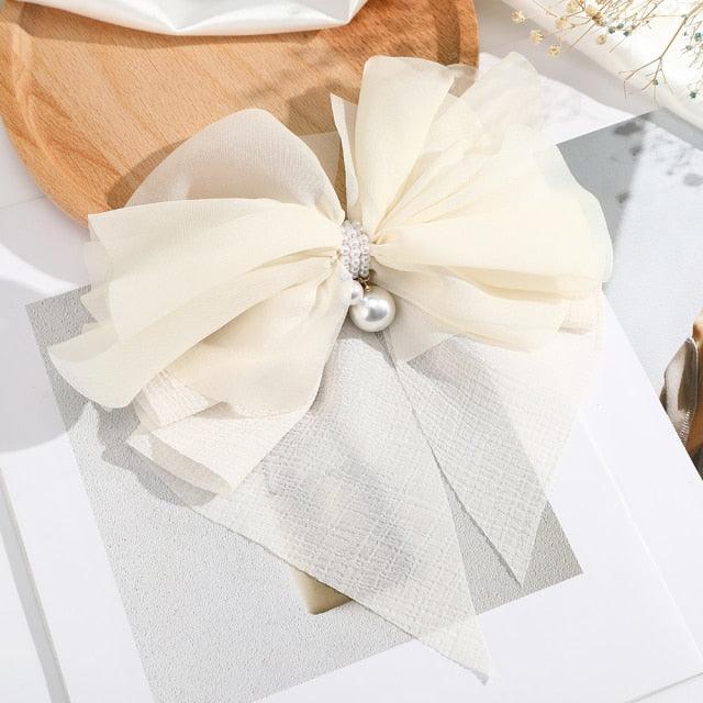 New Bow Pearls Chain Barrettes Hairpins For Women Rhinestone Spring Hair Clips Ribbon Headband Ponytail Headdress Wedding Hair Accessories for Brides and Bridesmaids Stevvex