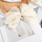 New Bow Pearls Chain Barrettes Hairpins For Women Rhinestone Spring Hair Clips Ribbon Headband Ponytail Headdress Wedding Hair Accessories for Brides and Bridesmaids Stevvex