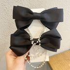 New Bow Pearls Chain Barrettes Hairpins For Women Rhinestone Spring Hair Clips Ribbon Headband Ponytail Headdress Wedding Hair Accessories for Brides and Bridesmaids Stevvex