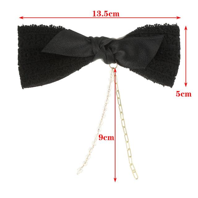 New Bow Pearls Chain Barrettes Hairpins For Women Rhinestone Spring Hair Clips Ribbon Headband Ponytail Headdress Wedding Hair Accessories for Brides and Bridesmaids Stevvex