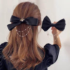 New Bow Pearls Chain Barrettes Hairpins For Women Rhinestone Spring Hair Clips Ribbon Headband Ponytail Headdress Wedding Hair Accessories for Brides and Bridesmaids Stevvex