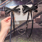 New Bow Pearls Chain Barrettes Hairpins For Women Rhinestone Spring Hair Clips Ribbon Headband Ponytail Headdress Wedding Hair Accessories for Brides and Bridesmaids Stevvex