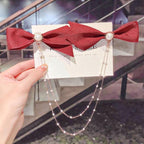 New Bow Pearls Chain Barrettes Hairpins For Women Rhinestone Spring Hair Clips Ribbon Headband Ponytail Headdress Wedding Hair Accessories for Brides and Bridesmaids Stevvex