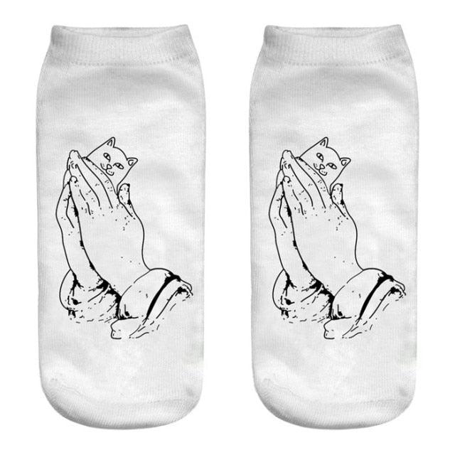 New Cartoon Cat Socks 3D Print Art Funny Socks Women Cute Low Cut Ankle Socks Made o Pure Cotton Short Socks Trending Fashion Short Ankle Socks For Men And Women Stevvex