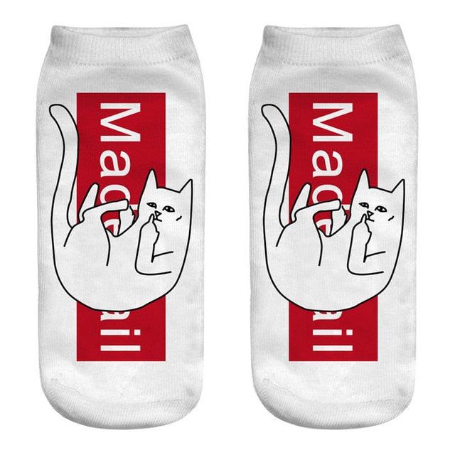 New Cartoon Cat Socks 3D Print Art Funny Socks Women Cute Low Cut Ankle Socks Made o Pure Cotton Short Socks Trending Fashion Short Ankle Socks For Men And Women Stevvex