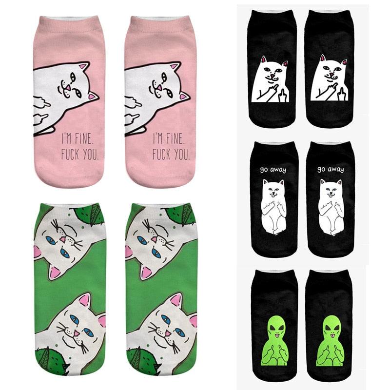 New Cartoon Cat Socks 3D Print Art Funny Socks Women Cute Low Cut Ankle Socks Made o Pure Cotton Short Socks Trending Fashion Short Ankle Socks For Men And Women Stevvex