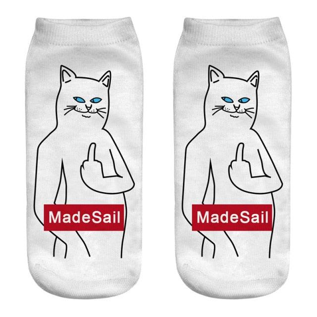 New Cartoon Cat Socks 3D Print Art Funny Socks Women Cute Low Cut Ankle Socks Made o Pure Cotton Short Socks Trending Fashion Short Ankle Socks For Men And Women Stevvex