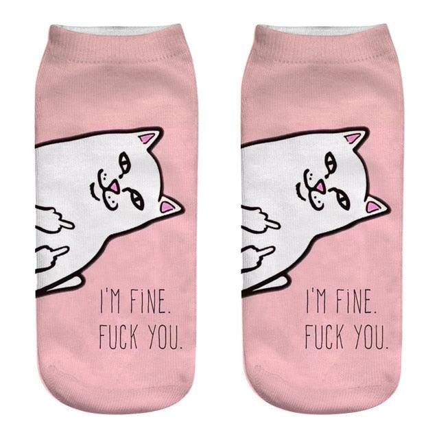 New Cartoon Cat Socks 3D Print Art Funny Socks Women Cute Low Cut Ankle Socks Made o Pure Cotton Short Socks Trending Fashion Short Ankle Socks For Men And Women Stevvex