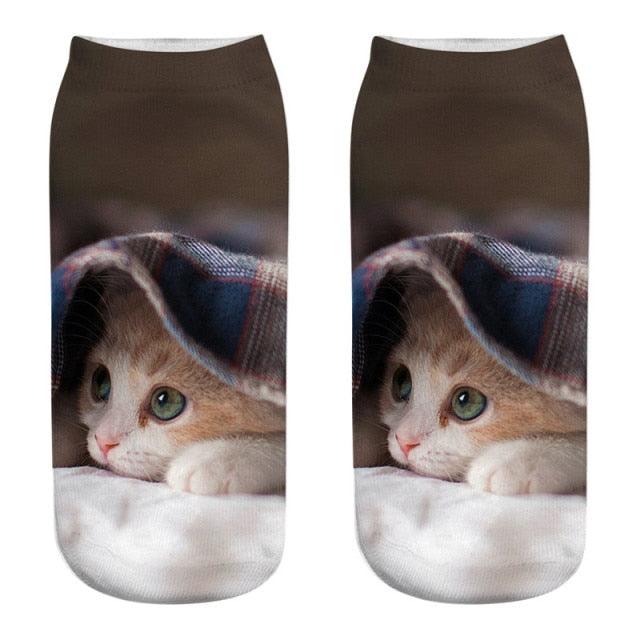 New Cartoon Cat Socks 3D Print Art Funny Socks Women Cute Low Cut Ankle Socks Made o Pure Cotton Short Socks Trending Fashion Short Ankle Socks For Men And Women Stevvex