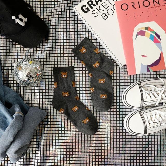 New Cartoon Female Breathable Cotton Socks Cute Bear Lovely Animal Pattern Girl Sock Novelty Combed of Pure Cotton Crew Socks For Men And Women Stevvex