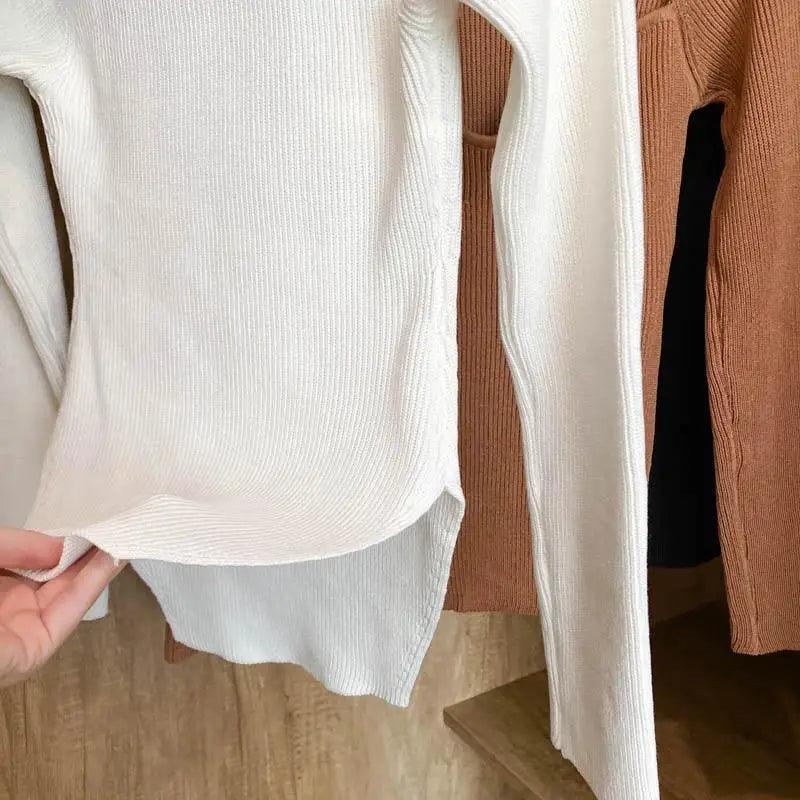 New Casual And Trendy Square Collar Long Sleeve Woman's Sweaters Knitted Pullover Spring Autumn Sweater Winter Tops For Women Black And White Jumper Stevvex