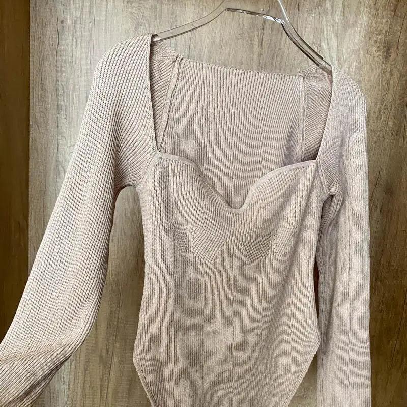 New Casual And Trendy Square Collar Long Sleeve Woman's Sweaters Knitted Pullover Spring Autumn Sweater Winter Tops For Women Black And White Jumper Stevvex