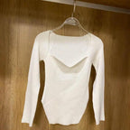 New Casual And Trendy Square Collar Long Sleeve Woman's Sweaters Knitted Pullover Spring Autumn Sweater Winter Tops For Women Black And White Jumper Stevvex