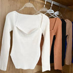 New Casual And Trendy Square Collar Long Sleeve Woman's Sweaters Knitted Pullover Spring Autumn Sweater Winter Tops For Women Black And White Jumper Stevvex