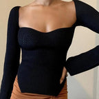 New Casual And Trendy Square Collar Long Sleeve Woman's Sweaters Knitted Pullover Spring Autumn Sweater Winter Tops For Women Black And White Jumper Stevvex