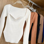 New Casual And Trendy Square Collar Long Sleeve Woman's Sweaters Knitted Pullover Spring Autumn Sweater Winter Tops For Women Black And White Jumper Stevvex