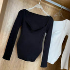 New Casual And Trendy Square Collar Long Sleeve Woman's Sweaters Knitted Pullover Spring Autumn Sweater Winter Tops For Women Black And White Jumper Stevvex