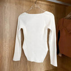 New Casual And Trendy Square Collar Long Sleeve Woman's Sweaters Knitted Pullover Spring Autumn Sweater Winter Tops For Women Black And White Jumper Stevvex