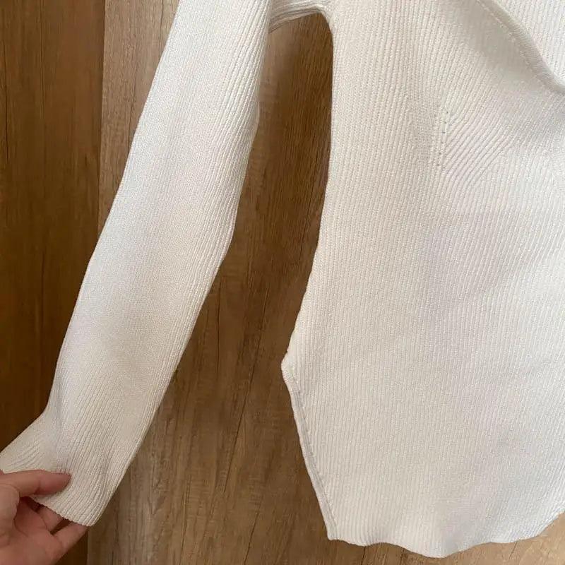 New Casual And Trendy Square Collar Long Sleeve Woman's Sweaters Knitted Pullover Spring Autumn Sweater Winter Tops For Women Black And White Jumper Stevvex