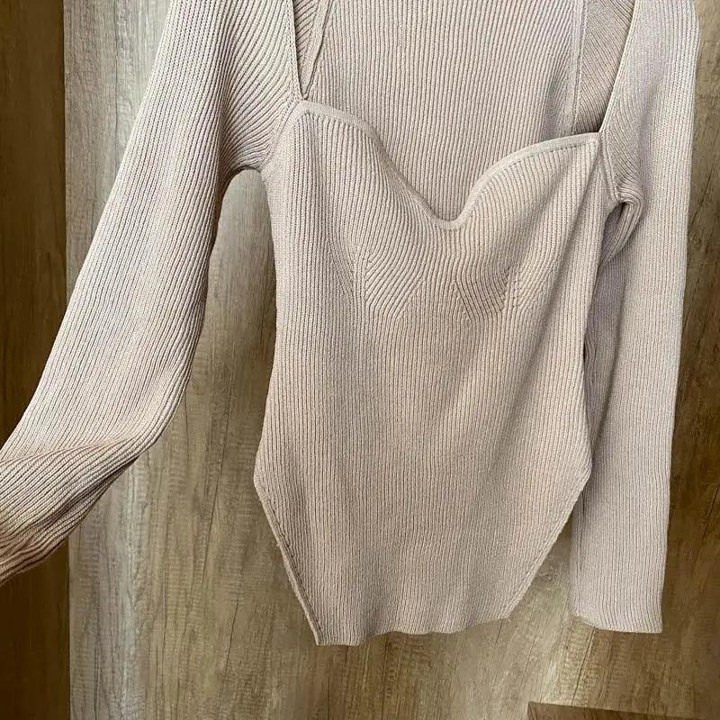 New Casual And Trendy Square Collar Long Sleeve Woman's Sweaters Knitted Pullover Spring Autumn Sweater Winter Tops For Women Black And White Jumper Stevvex