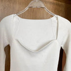 New Casual And Trendy Square Collar Long Sleeve Woman's Sweaters Knitted Pullover Spring Autumn Sweater Winter Tops For Women Black And White Jumper Stevvex