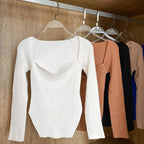 New Casual And Trendy Square Collar Long Sleeve Woman's Sweaters Knitted Pullover Spring Autumn Sweater Winter Tops For Women Black And White Jumper Stevvex