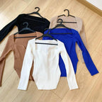 New Casual And Trendy Square Collar Long Sleeve Woman's Sweaters Knitted Pullover Spring Autumn Sweater Winter Tops For Women Black And White Jumper Stevvex