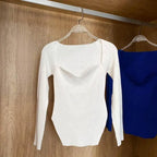 New Casual And Trendy Square Collar Long Sleeve Woman's Sweaters Knitted Pullover Spring Autumn Sweater Winter Tops For Women Black And White Jumper Stevvex