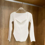 New Casual And Trendy Square Collar Long Sleeve Woman's Sweaters Knitted Pullover Spring Autumn Sweater Winter Tops For Women Black And White Jumper Stevvex