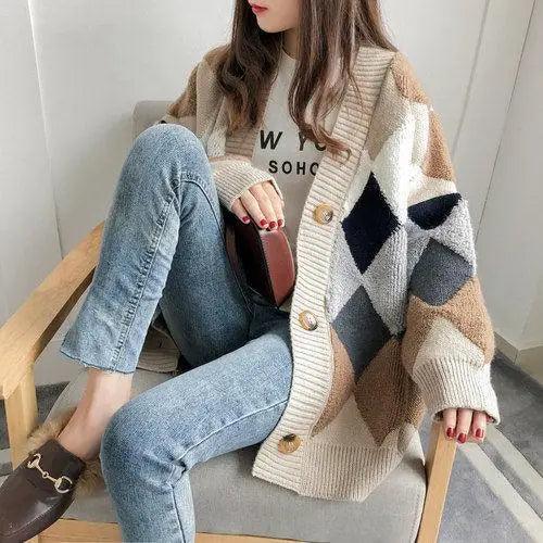 New Casual Cardigan sweater Spring And Autumn Lazy Style Knit Cardigan Women's Mid-Length Net Red Cardigan jacket Stevvex