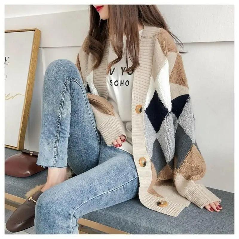 New Casual Cardigan sweater Spring And Autumn Lazy Style Knit Cardigan Women's Mid-Length Net Red Cardigan jacket Stevvex