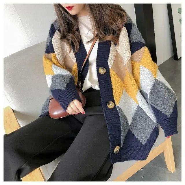 New Casual Cardigan sweater Spring And Autumn Lazy Style Knit Cardigan Women's Mid-Length Net Red Cardigan jacket Stevvex