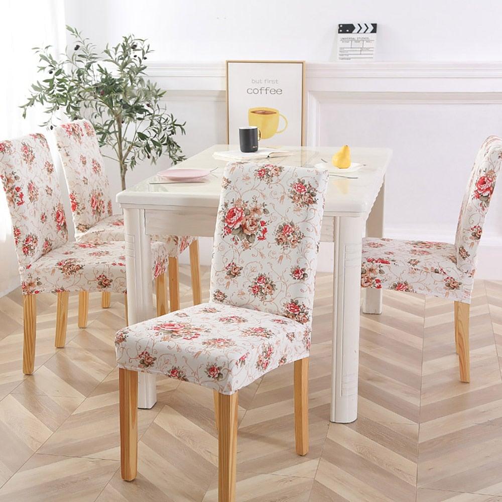 New Chair Covers Spandex Stretch Chair Covers Dining Slipcover Decorative Chair Cover floral For Kitchen Wedding Banquet Hotel Stretch Armless Chair Slipcover for Dining Room Seat Cushion, Spandex Kitchen Parson Chair Protector Cover, Removable & Washable Stevvex