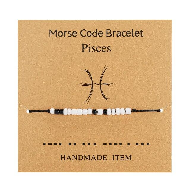 New Charm Bracelet For Women Men Twelve Zodiac Black White Rice Beads Adjustable Rope Chain Bracelet Natural Stone Beads Bracelet For Boyfriend Girlfriend Women