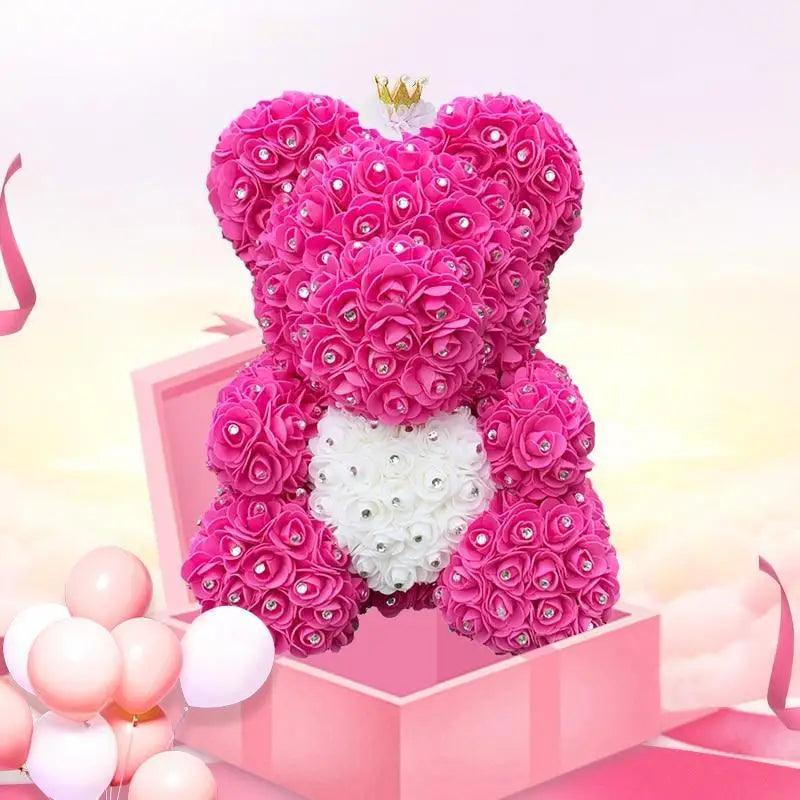 New Charming Diamond Rose Bears 40cm Artificial Flower Teddy Bears For Valentins's Day Mother's Day Birthday Gifts Stevvex