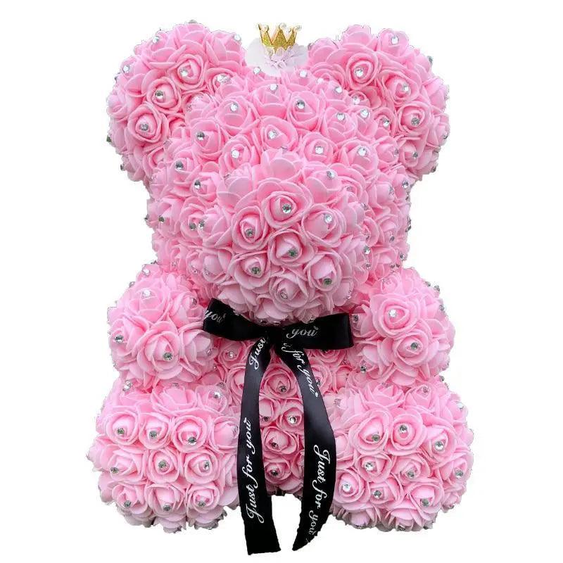 New Charming Diamond Rose Bears 40cm Artificial Flower Teddy Bears For Valentins's Day Mother's Day Birthday Gifts Stevvex