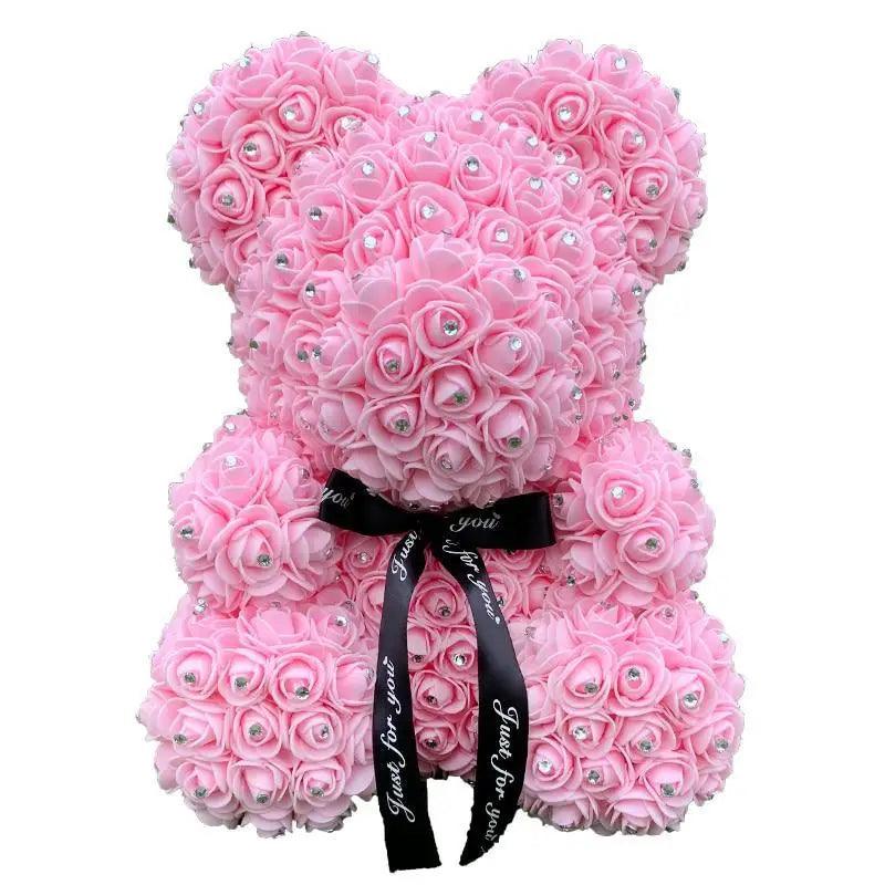 New Charming Diamond Rose Bears 40cm Artificial Flower Teddy Bears For Valentins's Day Mother's Day Birthday Gifts Stevvex