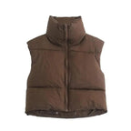 New Chic Lady Fashionable Women's Casual High Collar In Coffee Color Short Outwear Zippers Sleeveless Jackets Vest Stevvex