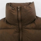 New Chic Lady Fashionable Women's Casual High Collar In Coffee Color Short Outwear Zippers Sleeveless Jackets Vest Stevvex