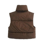 New Chic Lady Fashionable Women's Casual High Collar In Coffee Color Short Outwear Zippers Sleeveless Jackets Vest Stevvex