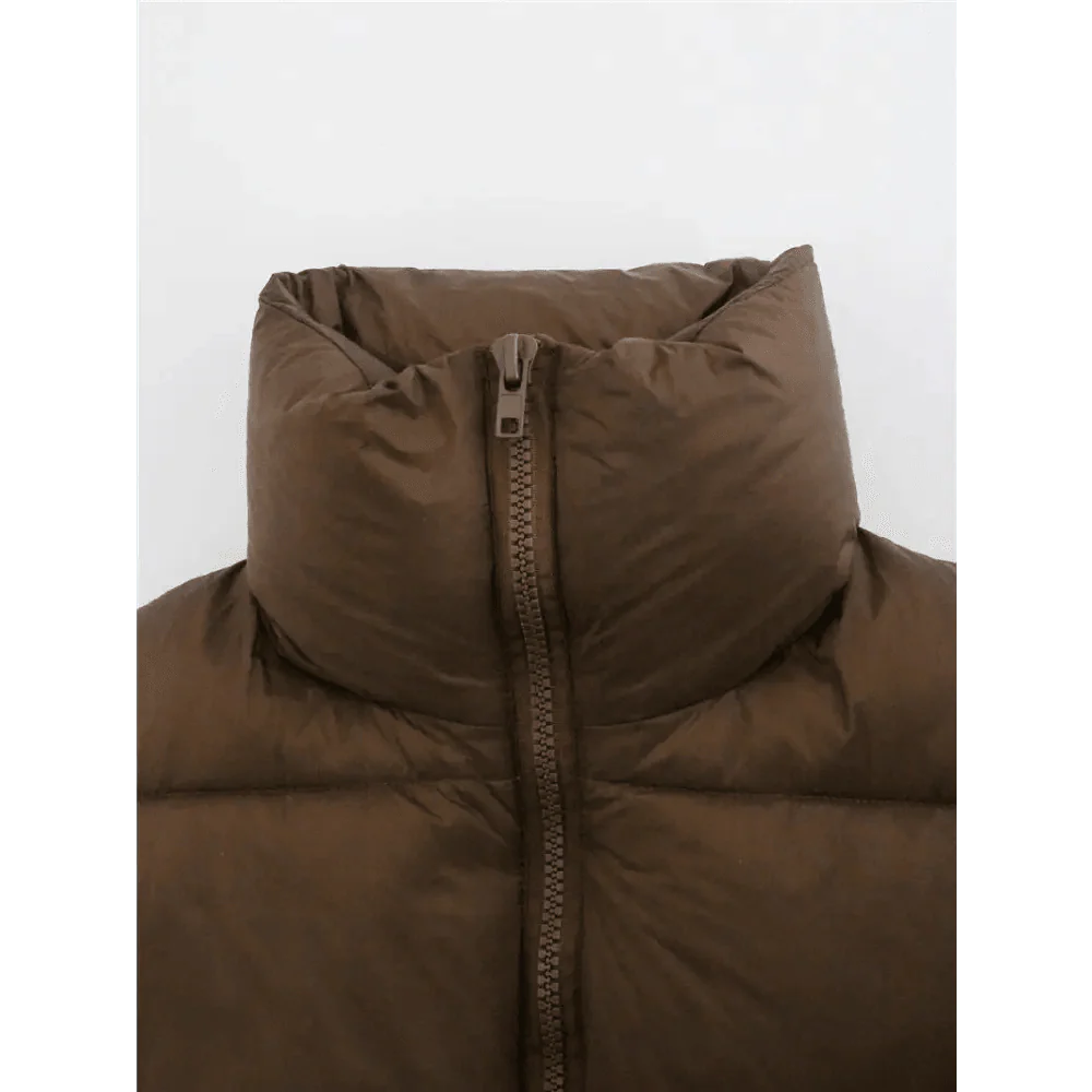 New Chic Lady Fashionable Women's Casual High Collar In Coffee Color Short Outwear Zippers Sleeveless Jackets Vest Stevvex