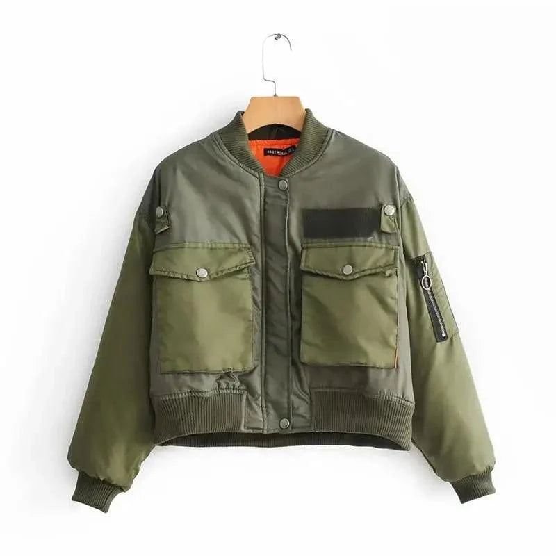 New Classic Design Autumn Winter Green Short Jackets Women Fashionable Long Sleeve Zipper Bomber Jacket Outwear Women's Coat Stevvex