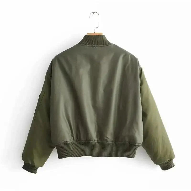New Classic Design Autumn Winter Green Short Jackets Women Fashionable Long Sleeve Zipper Bomber Jacket Outwear Women's Coat Stevvex